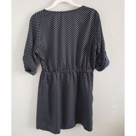 Skies are Blue woman size M  Navy with Polka dots Delaine Belted Shirt dress - Picture 2 of 5